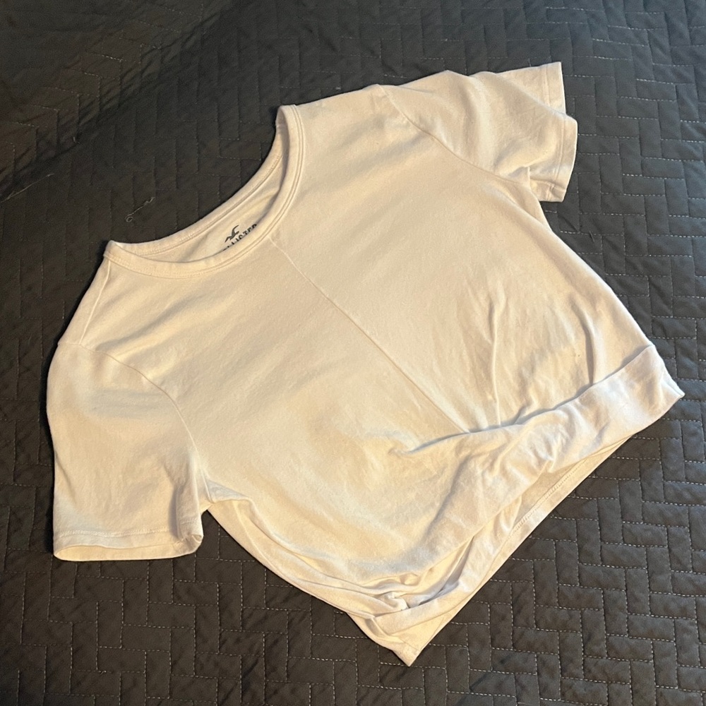 Hollister White Baby Tee Cross Front Design Small
